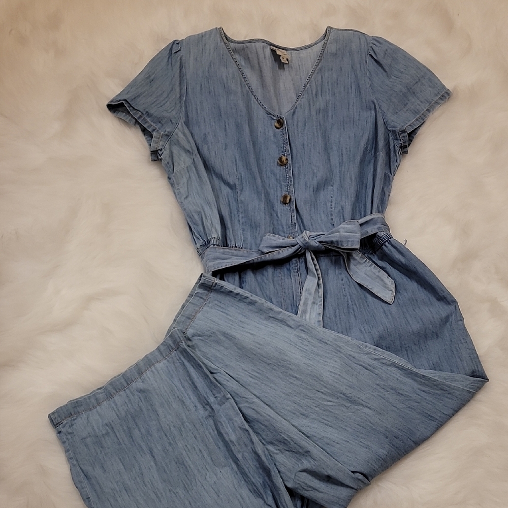 St. John's Bay Soft Blue Denim Jumpsuit With Pockets